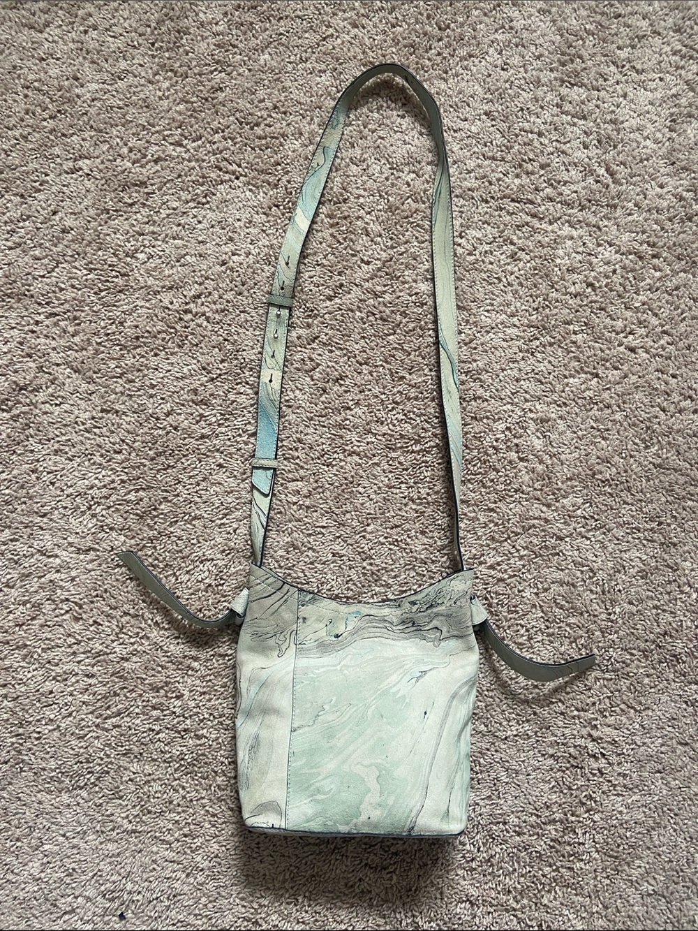 Lucky Brand Mint Marble Crossbody Suede Bucket Purse